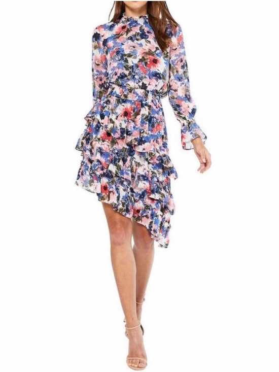 Misa Los Angeles Dresses & Skirts - Revolve MISA Savanna Floral Smocked Asymmetrical Midi Dress Blue Pink Medium